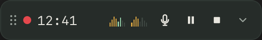 Compact Avocet floating recording widget showing the 12:41 timer and audio meters